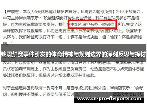 魏震禁赛事件引发的体育精神与规则边界的深刻反思与探讨